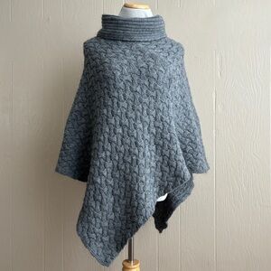 Iperico Wool Mohair Blend Cozy Turtleneck Asymmetrical Gray Poncho Sweater